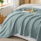 EMME Cotton Muslin Twin Blanket Breathable Gauze Soft Lightweight Blankets Adults Gifts for Women (Heather Teal, 60"x80") - color: 01 - Teal, size: Twin (60" X 80")