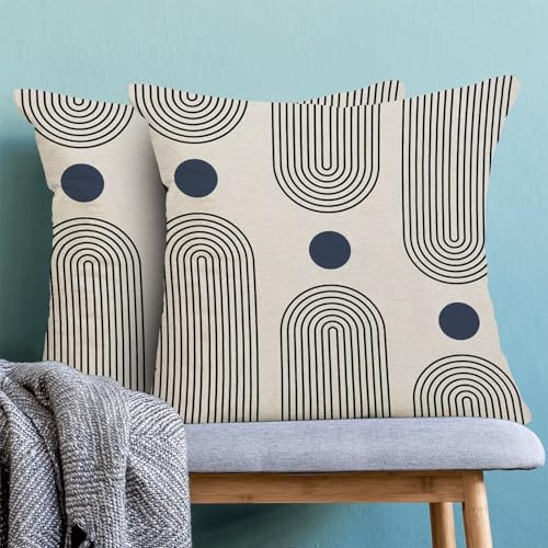 Boho Mid Century Pillow Covers 18x18 Inch Set of 2, Abstract Simple Blue Sun Arch Decorative Throw Pillowcase Boho Modern Outdoor Farmhouse Cushion Cover for Sofa Couch Bed Living Room Decor - color: Boho10, size: 18" x 18" (Pack of 2)