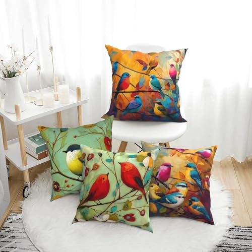 Bird Throw Pillow Covers 18 X 18 Inch Set of 4 Decorative Cushion Cover Home Decor for Sofa Chair Couch Bedroom Living Room - color: Bird