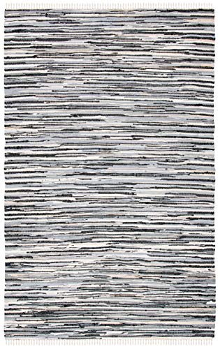 SAFAVIEH Rag Rug Collection Area Rug - 5' x 8', Black & Multi, Handmade Boho Stripe Cotton, Ideal for High Traffic Areas in Living Room, Bedroom (RAR129Q) - color: Black/Multi, size: 5' x 8' (Rectangular)