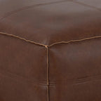 SIMPLIHOME Brody Large Square Coffee Table Pouf - 30 inch Wide Upholstered Vegan Leather Ottoman in Distressed Dark Brown, Boho Footstool, Coffee Table or Extra Seating for Living Room, Assembled