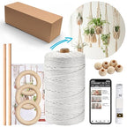 Hdviai Macrame Plant Hanger Kit, 3mm x 220Yards Cord for Adult Beginners DIY Macrame Wall Hanging Kit, with 2Pcs Wooden Dowels + Beginner's Manual + Soft Ruler+ Five Wooden Beads - size: 3MM x 220Yards Kit