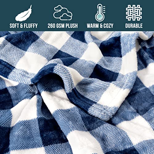 PAVILIA Buffalo Check Fleece Throw Blanket | Blue White Checkered Plaid Flannel Blanket | Soft Velvet Lightweight Microfiber Blanket for Couch Sofa | 50x60 Inches Checker Navy - color: Checker Navy, size: 50 x 60 Inches - Throw