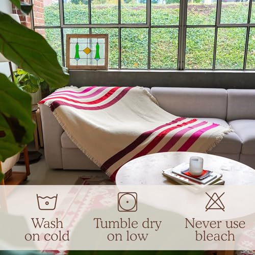 Rosewood Trail Striped Afghan Throw Blanket | Thick & Cozy | Cotton USA Made (73x48) - color: Rosewood Trail