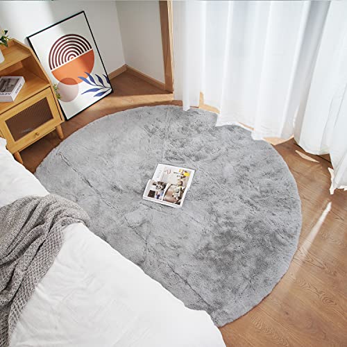 Ghouse Faux Rabbit Fur Round Rug 5ft Grey Round Rugs for Bedroom Decor Fluffy Area Rugs for Living Room, no-Shedding Carpet Sheepskin Washable Rug Rome Decor - color: Grey, size: 4'11" (Round)