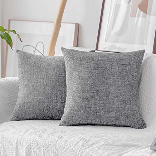 Home Brilliant Decorative Cushion Covers Chenille Square Pillow Protectors for Living Room Pillowcases for Car Chair, 20x20 inches, Set of 2, Grey White - color: Grey White, size: 20" x 20" (Pack of 2)