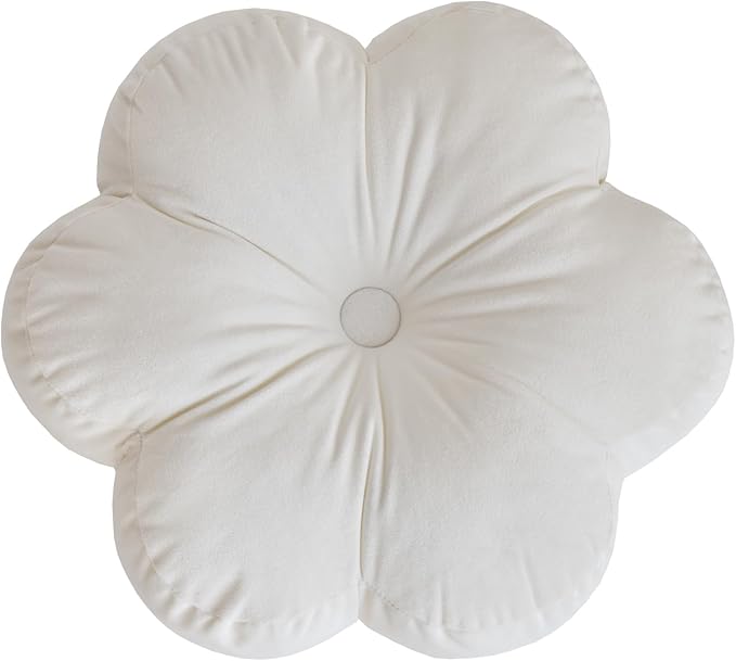 Xuyier Flower Pillow, Flower Shaped Pillow with Velvet for Couch Bed Chair Sofa, Home Decor Floor Seating Cushion Cute Throw Pillows for Living Room Bedroom (15 Inches, Ivory White)