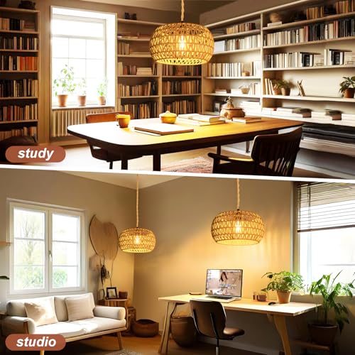 Hanging Lights with Plug in Cord Rattan Hanging Lamp Boho Ceiling Light Fixtures Farmhouse Pendant Lamp Shape for Living Room Bedroom Kitchen - size: 12.6 Inch-Drum Shade