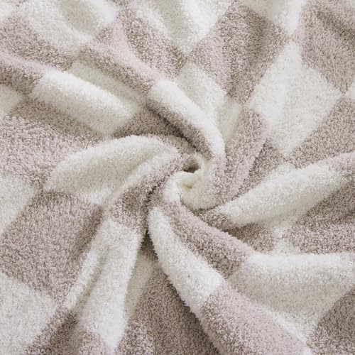 WRENSONGE Checkered Throw Blanket, Taupe Microfiber Soft Cozy Fluffy Warm Hand Made Throw Blankets for Couch, Sofa, Chair, Bed, Camping, Picnic, Travel Lightweight Bed Blanket - 50"*70" - color: Art Taupe, size: Throw-XL(50"x 70")