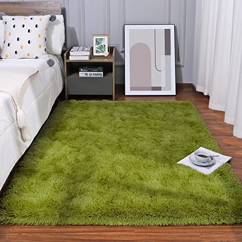 Kelarea Area Rug for Living Room, 4x6 Non-Slip Green Rug Fluffy Soft Shag Rugs, Fuzzy Shaggy Plush Carpet for Bedroom, Nursery Rooms, Home Dorm - color: Grass Green, size: 6' x 4' (Rectangular)