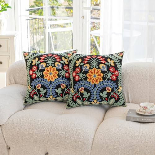 YIcabinet Pack of 2 Throw Pillow Covers,Leaf Snowflake Embroidered Pillow Case Soft Decorative Pillowcases for Home Sofa Couch 18x18 Inch - color: Black15