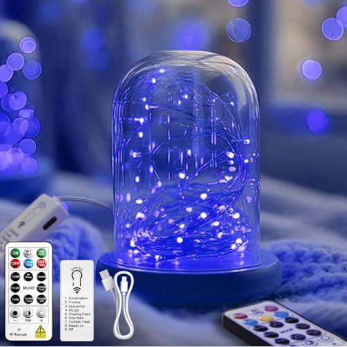 ZSJWL 6 Pack Rechargeable Fairy Lights with Remote & DIY Timer, 7Ft 20LED Mini Battery String Light, Twinkle Silver Copper Wire Lights for Wedding Party Bedroom Christmas Table Decoration (Blue) - color: Blue, size: 6 Pack – Rechargeable