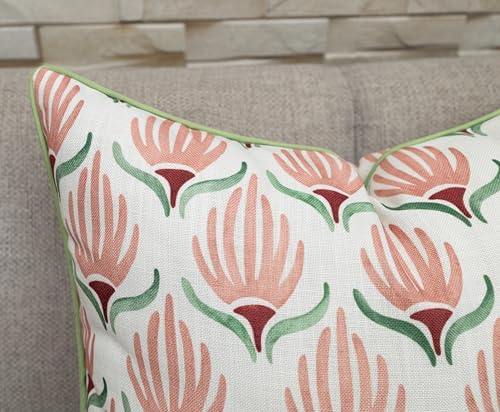 VAGMINE Art Deco Stylized Floral 20x20 Inch Throw Pillow Cover - Blush Sage Pink Green Bloom Print on Textured Polyester - Cushion Case for Couch Sofa - Persian Tulip - color: Persian Tulip, size: 20" x 20" (Pack of 1)