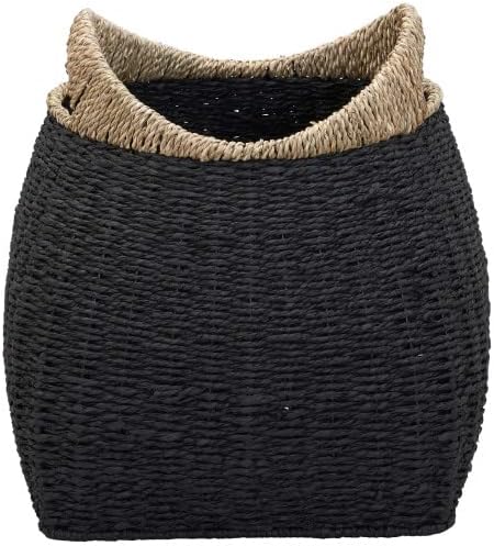 Household Essentials Handled Basket, Two Tone Seagrass and Paper Rope