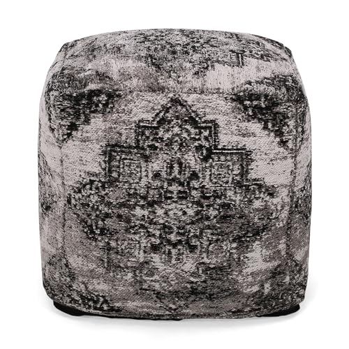 GDFStudio Boho Handmade Fabric Cube Pouf Ottoman Foot Stool - Bean Bag Floor Chair - Foot Rest Couch for Living Room Bedroom,Black and Beige,16"" x 16"" x 16"", 312604N - color: Beige+black, size: 16"