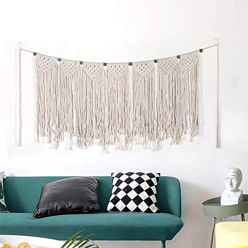 Macrame Woven Wall Hanging Tapestry Beige Fringe Tassel Garland Banner Boho Chic Home Decorative Interior Wall Decor Bohemian Ethnic Apartment Dorm Room Party Wedding Backdrop Decoration