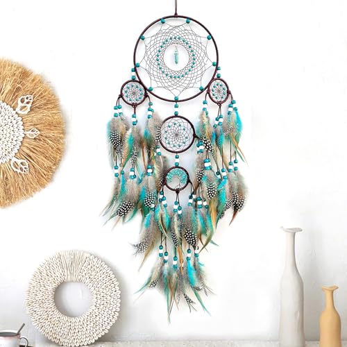 Large Dream Catchers,Boho Handmade Woven Turquoise Dream Catcher Wall Hanging Ornament for Bedroom Living Room Apartment Wedding Party Decor, Festival Blessing Gift (Turquoise) - color: Turquoise