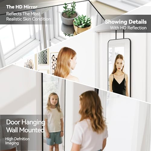 SCWF-GZ 47x14 Mirror Rectangle Full Body Length Door Hanging Wall Mounted Metal Aluminum Alloy Frame Dressing Make-up Mirrors for Entryway Bedroom Bathroom Living Room 47 14 inch Black - color: Black, size: 47"L x 14"W