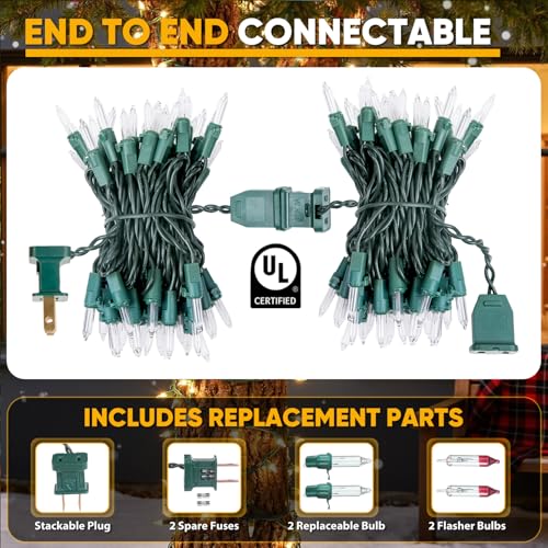 50-Count White Christmas Lights with Green Wire, 13FT Incandescent Bulbs Mini String Lights Connectable for Indoor, Christmas Tree, Outdoor, Classroom, Party, Garland, Xmas - color: Warm White,Green Wire