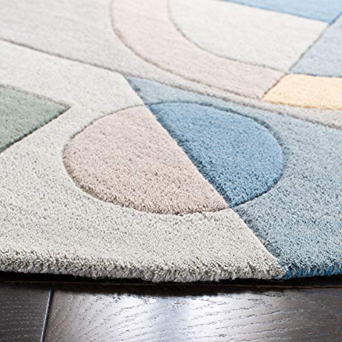 SAFAVIEH Rodeo Drive Collection Area Rug - 4' Round, Blue & Multi, Handmade Mid-Century Modern Abstract Wool, Ideal for High Traffic Areas in Living Room, Bedroom (RD845B) - color: Blue/Multi, size: 4' (Round)