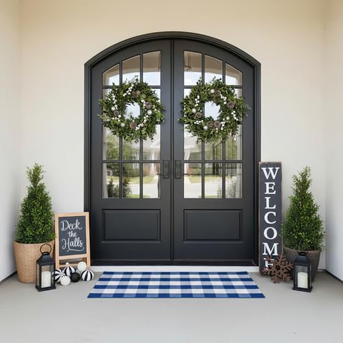 HunnmingRe 4 Pcs 4th of July Buffalo Plaid Outdoor Rug 27.5'' x 43'' Front Door Mat Washable Cotton Farmhouse Mat Checkered Carpet for Indoors, Layered, Porch, Farmhouse (Buffalo Plaid,Bright) - color: Bright