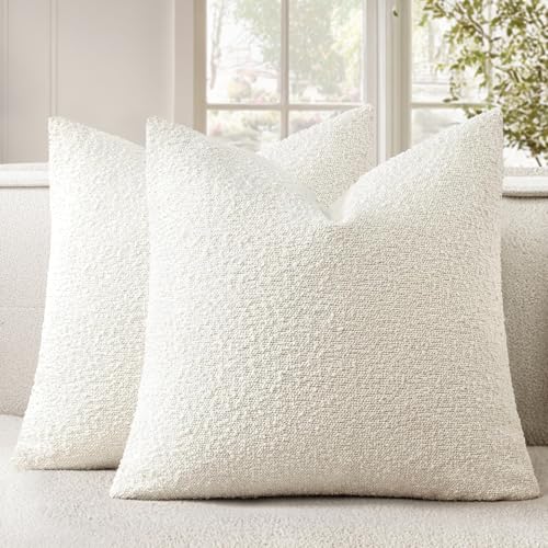 Pack of 2 20x20 Inch Decorative Boucle Throw Pillow Covers Textured Square Pillowcaes Accent Solid Cozy Soft Cushion Covers Home Decor for Sofa Couch Living Room Bed,White - color: White, size: 20" x 20" (Pack of 2)