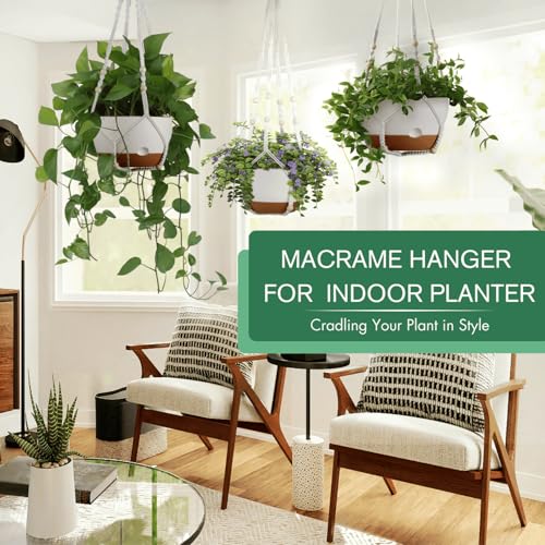 3 Pack 8/10/12 Inch Hanging Planters for Indoor Plants with Self-Watering Includes Hanging Pots for Plants, Outdoor Hanging Flower Pots with Drainage, and 2 Types of Hanging Baskets Hangers (White) - color: White, size: 8/10/12inch
