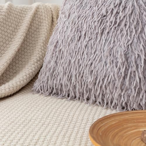 Decorative Throw Pillow Cover for Couch Sofa Fluffy Textured Square Cushion Case Shaggy Fringe Design Living Room Bedroom - color: Grey Noble Consort Velvet Pillowcase