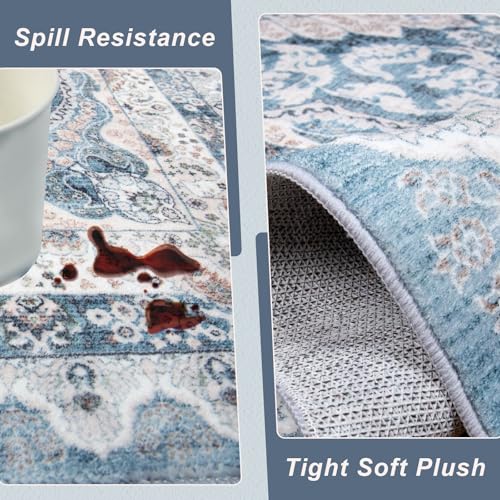 Macgace 3x5 Area Rug for Bedroom, Machine Washable Rugs with Non-Slip Backing for Living Room, Soft Vintage Carpet Kitchen Laundry Kids Room Decor, Blue & Beige - color: Blue & Beige, size: 3' x 5' (Rectangular)