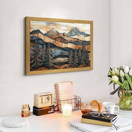 Vintage Boho Mountain Wall Art, Framed Landscape Canvas Wall Art, Nature Forest Wall Decor, Rustic Farmhouse Print Poster Painting for Living Room Bedroom Dining Room 12x16 Inch - color: Landscape Painting B, size: 16"L x 12"W