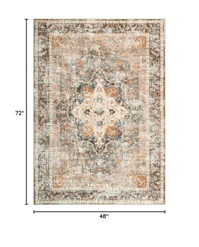 YOH Boho Washable Rug 4x6, Terracotta Vintage Non Slip Area Rug, Distressed Indoor Carpet for Living Room Bedroom Kitchen Office - color: Terracotta, size: 4' x 6' (Rectangular)
