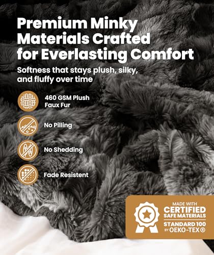 Everlasting Comfort Gray Faux Fur Throw Blanket for Couch – 50"x65" Minky Plush & Fluffy Throw, Soft Cozy Cover for Bed, Sofa & Living Room Home Decor (Pack of 2) - color: Gray (Pack of 2)