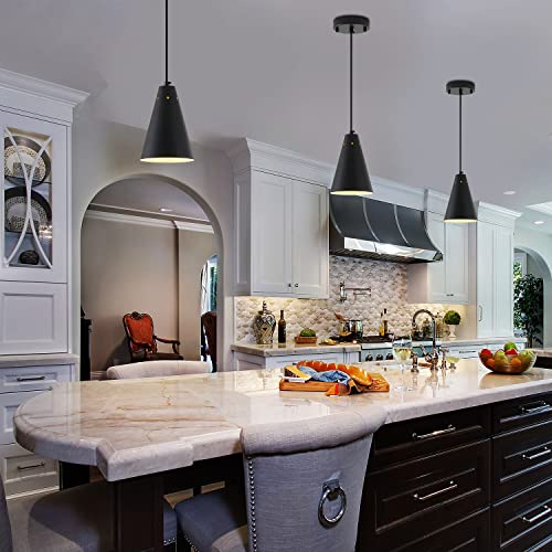 Dijiahua Black Pendant Lights 3 Pack for Kitchen Island,Small Modern Industrial Chandeliers with Cone Metal Shade,Mini Adjustable Cord Hanging Lighting Fixtures for Over Sink,Bar,Dining Room - color: 3Pack Black