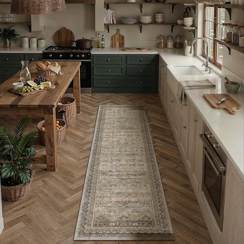 HUGEAR 2x8 Runner Rugs Retro Brown Washable Hallway Rug Vintage Boho Bedroom Rug No Shedding Soft Durable Low Pile Carpet Non Slip Indoor Dining Room Kitchen Home Decor Floor Mat - color: Taupe Brown, size: 2' x 8' (Runner)