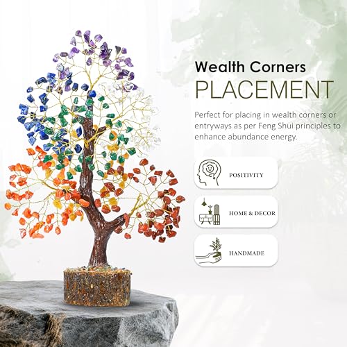 Crocon® Natural Trunk 7 Chakra Crystals Tree of Life, Birthday Gifts for Women, Men & Friends, Crystals & Healing Stones, Home Decor, Men Gift Ideas, House Warming Gifts New Home for Mom & Sister - color: 001st Seven Chakra ( Natural Tree )