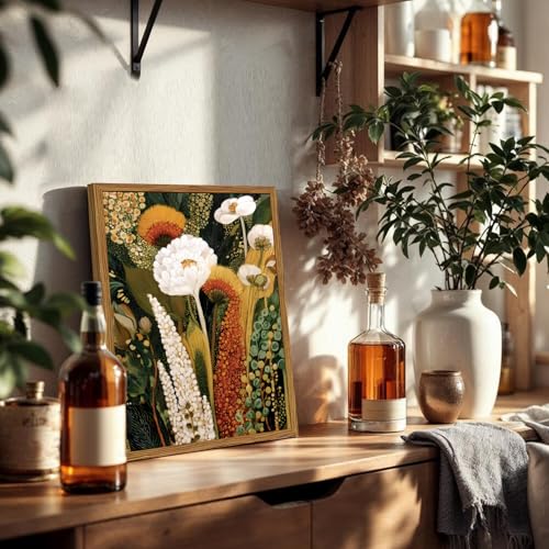 Framed Vintage Floral Canvas Wall Art, Abstract Flower Pictures Wall Decor, Boho Wildflower Botanical Paintings Prints Mid Century Modern Home Decor Aesthetic for Living Room Bedroom 16x24 inch - color: Abstract Wildflower, size: 24"L x 16"W