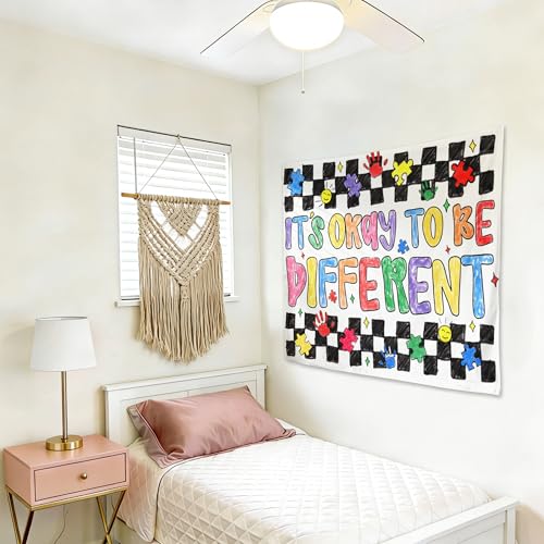 gsgfdshf It's Okay to Be Different Inspirational Wall Tapestry, Autism Awareness Positive Affirmations Tapestry Wall Hanging for Therapy Office Classroom Playroom Decor, 50x60 Inch - color: Landscape Text-Tapestry-E