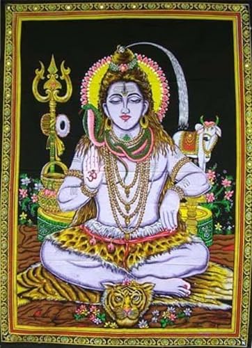 Rastogi Handicrafts Cotton Cloth Fabric Poster 40" X 30" Poster Size Wall Hanging For Home Room Decoration Decor (SHIVA-G) - color: SHIVA-G