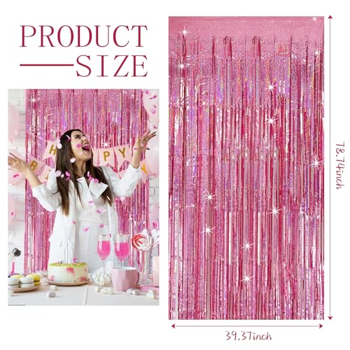 3 Pack Pink Backdrop Party Decorations Tinsel Curtain Party Backdrop Foil Fringe Birthday Decorations Photo Booth Streamer Backdrop Pink Theme Bachelorette Valentines Party Decorations - color: Light Pink