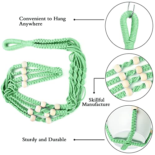 Augshy Macrame Plant Hangers Green Hanging Planters for Indoor Outdoor Home Decor, Hanging Plant Holder No Tassels Set of 2 with 4 Hooks - color: Green, size: 35 Inches
