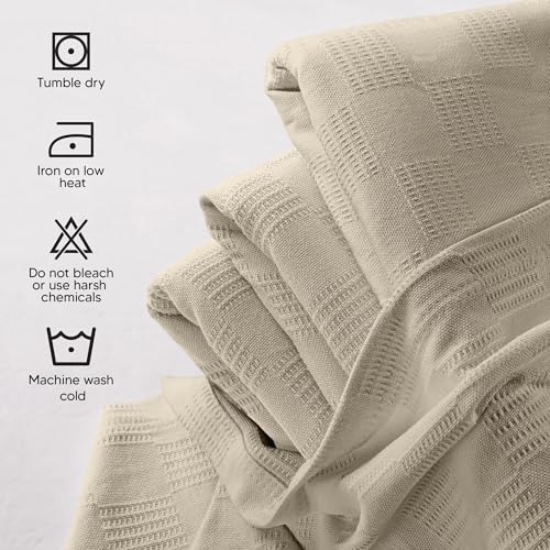Utopia Bedding 100% Cotton Thermal Blanket Khaki Queen Size Soft, Lightweight, Breathable, Cozy Spring and Summer Blankets for Bed, Home Room Decor Gifts for Fathers Day and Dad (90x90 Inches) - color: Khaki, size: Queen