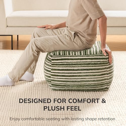 Anji Mountain Pouf Ottoman Foot Rest, Handmade Ottoman Pouf, Comfortable Foot Stool, Decorative Floor Seating for Living Room Decor, Bedroom & Home Décor Accent - Moss Horizon - color: Moss Horizon