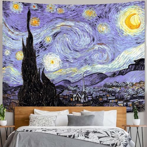 Yeoiat Van Gogh Tapestry Starry Night Wall Tapestry, Moon Tapestries for Bedroom Art Tapestries Wall Hanging for Bedroom Living Room 36"x48" - color: Purple Blue, size: 48"L x 36"W