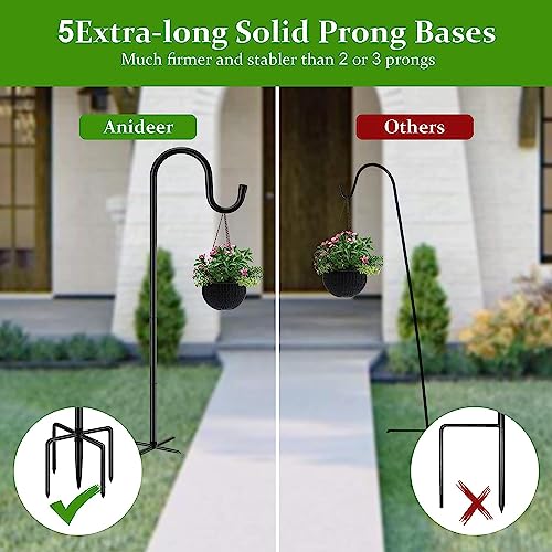 ANIDEER 48" Shepherds Hooks for Outdoor, Heavy Duty Garden Bird Feeder Pole for Hanging Bird Feeder, Plant Baskets, Solar Light Lanterns, Outdoor Plant Hanger Hook with 5 Base Prongs,1 Packs - size: 48 Inch, style: 1 Pack