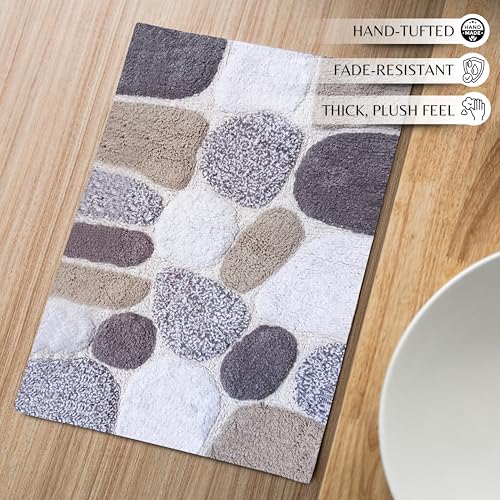 Ramanta Home Pure Cotton Pebble Stone Bath Rug Set of 2 - Light Grey, Super Soft Anti Skid Absorbent Bath Rug for Bathroom, Kitchen, Shower, Bath Tub, Machine Washable - 21x32 & 17x24 Inch - color: Light Grey, size: 21" x 32" & 17" x 24" (Set of 2)