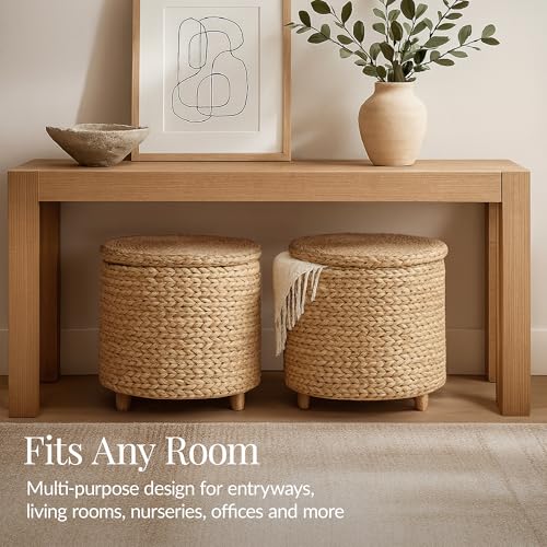 Best Choice Products 17" Round Storage Ottoman W/Lid, Handwoven Water Hyacinth Footstool, Footrest w/Wooden Legs, Accent Side Table, Storage Container, Plant Stand - Natural - color: Natural