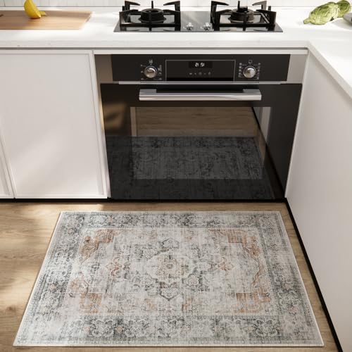 2x3 Small Area Rugs for Entryway: Washable Rug Non Slip Door Mat Indoor Entrance Soft Low Pile Throw Rugs for Inside Front Door Floor Entry Bedroom Bedside Kitchen Nursery Dorm Home Office - color: Grey and Orange, size: 2' x 3' (Rectangular)