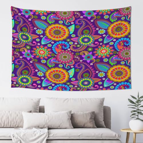 RTAFGU Perris Tapestry, Purple Paisley Mandala Pattern, Indian Boho Ethnic Decor Home Aesthetic Tapestries Wall Hanging for Home Living Room Dorm Party Bedroom Decoration 60" L x 40" W - color: Perris_2802, size: 60"L x 40"W