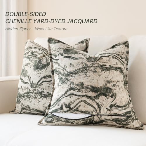 MATTINS Neutral Marble Pillow Covers 20x20 Set of 2, Modern Textured Throw Pillow Covers, Luxury Farmhouse Olive Green Pillow Cover, Boho Patterned Decorative Pillow Cover for Couch Sofa Bed Gift Pack - color: Olive Green, size: 20" x 20" (Pack of 2)