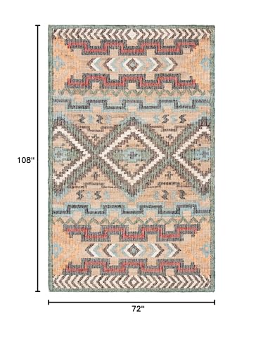 SAFAVIEH Kilim Collection Area Rug - 6' x 9', Natural & Blue, Handmade Flat Weave Jute, Ideal for High Traffic Areas in Living Room, Bedroom (KLM760M) - size: 6' x 9' (Rectangular)
